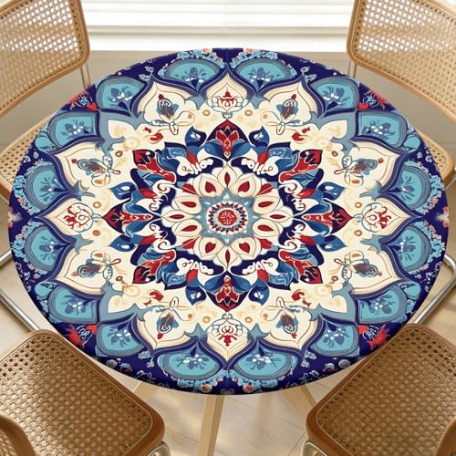ARTSGOO Round Fitted Table Cover with Elastic Edge Design Table Cloth Waterproof Stain-Resistant Wipeable Outdoor Tablecloths Fits 54"-58" Round Tables for Camping, Picnic, Dining, Indoor by ARTSGOO - Used condition - US$7.32
