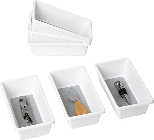 Miniatura 1 de Smart Design Organizador de cajones de plástico, juego de 6 a 6.75 x 3.75 pulgadas, forro y pies antideslizantes, sin BPA, para utensilios,