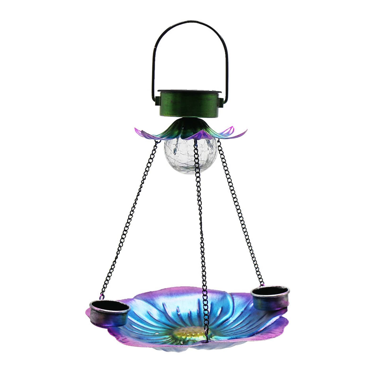 XuQiZZpp Flower Shape Solar Bird Feeder Wrought Iron Lighting Bird Feeder with Water Cup Backyard Hanging Feeder for Wild Bird