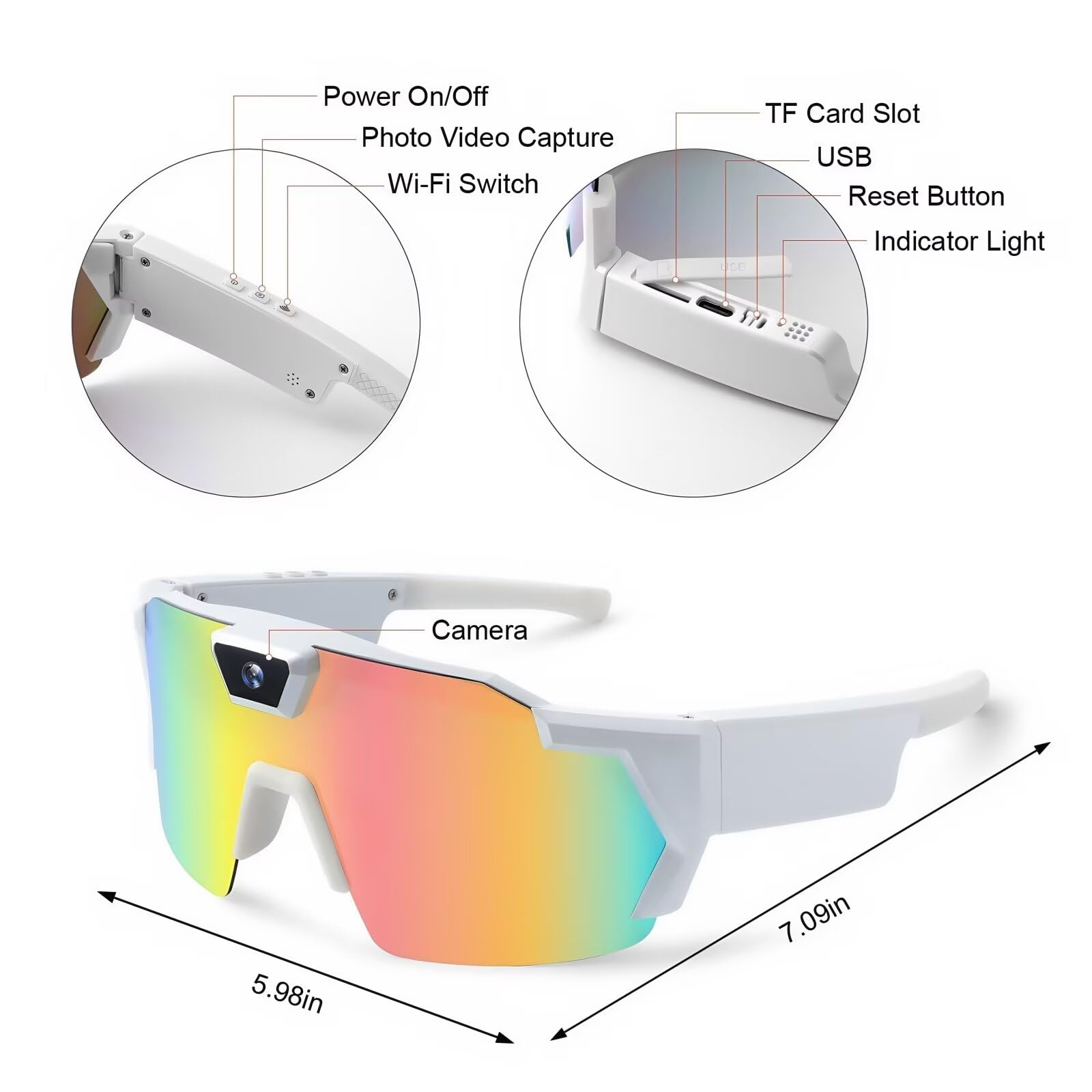 Occhiali da sole con action camera 4K, occhiali per registrazione video POV, per escursionismo, ciclismo, baseball, videocamere sportive intelligenti polarizzate a mani libere, per uomini e donne