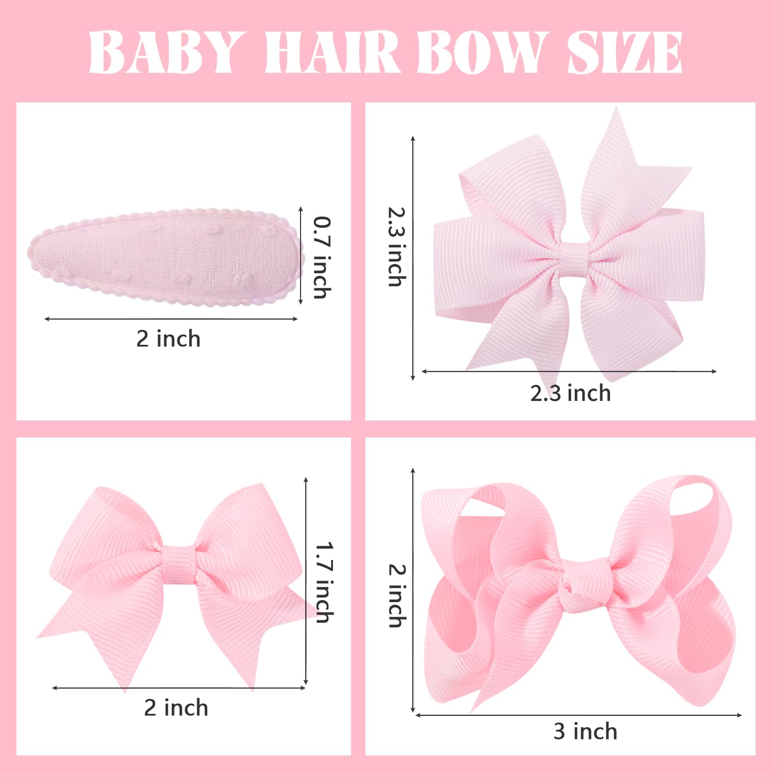 choicbaby 8pcs Baby Girl Hair Bow Clips Set, Pink Toddler Hair Clips Boutique Grosgrain Ribbon Bow Hair Barrettes Accessories for Infant Toddler Kids