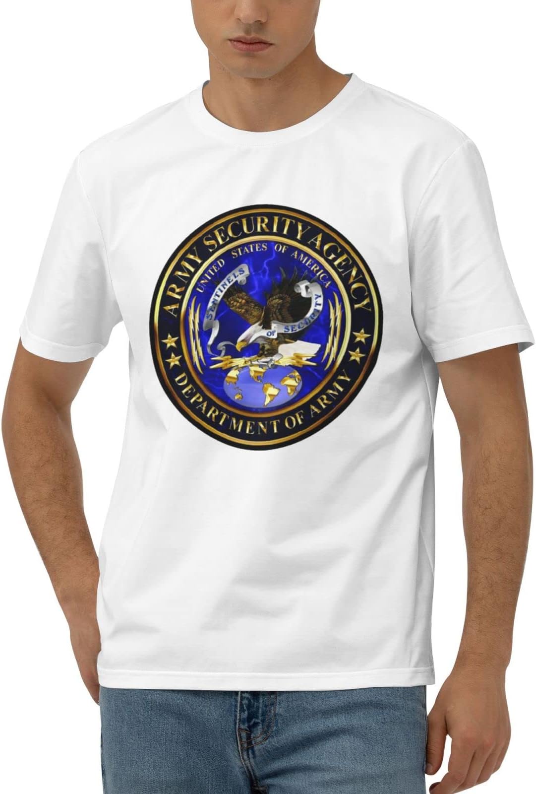 Army Security Agency ASA Seal Men's Classic T-Shirt, Cotton Short Sleeve Black