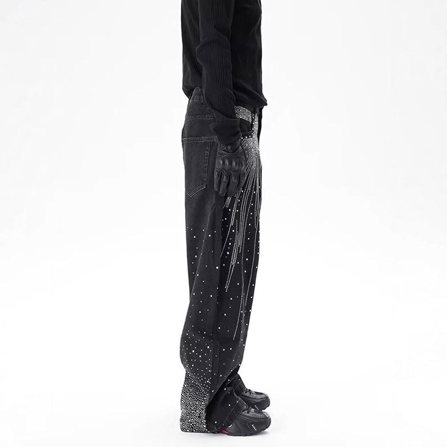 Men's Gothic Hip Hop Diamond Y2K Cowboy Pants, Straight, Loose, Skinny, Wide Leg, Falling Pants