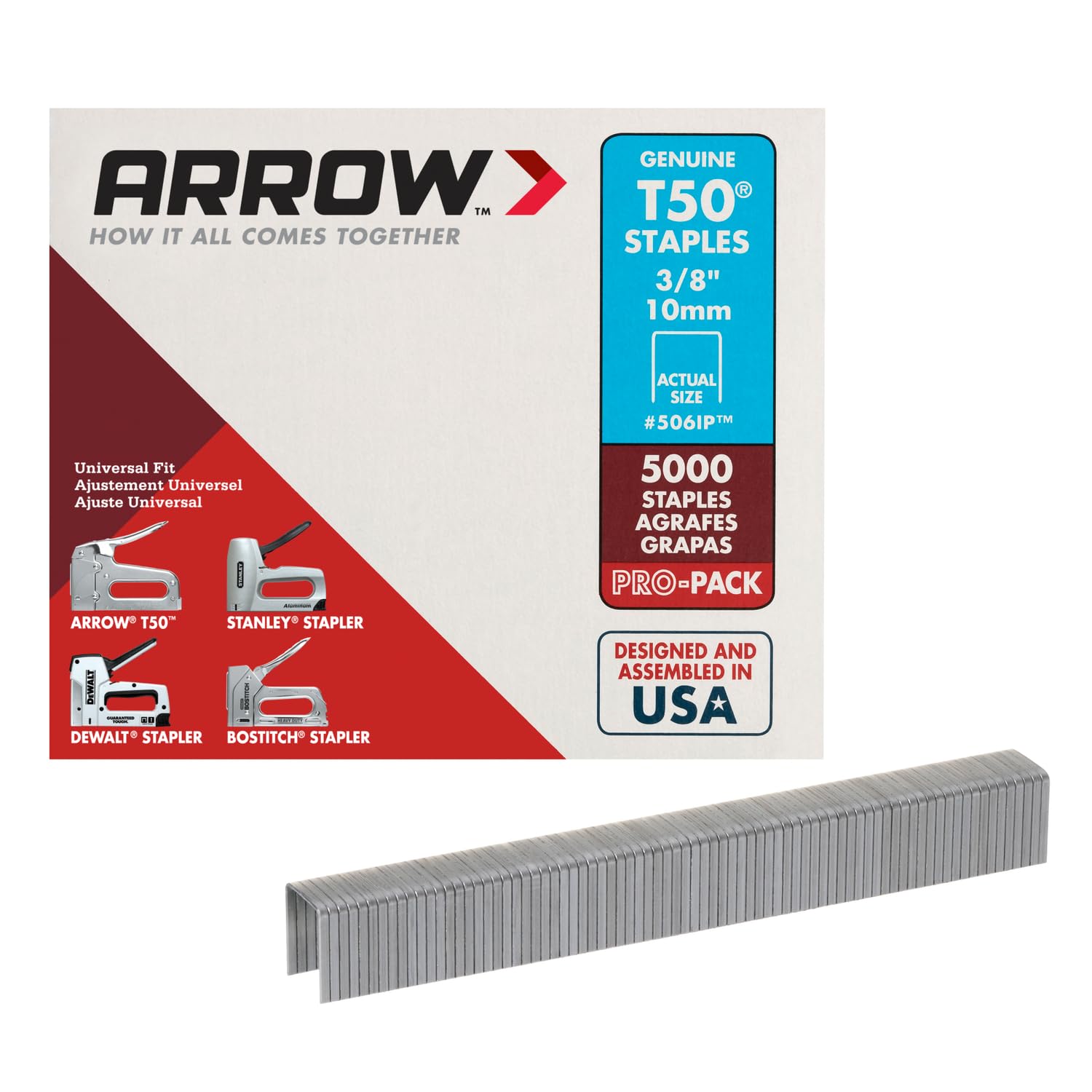 Arrow Fastener 506IP Heavy Duty T50 Staples for Upholstery Construction Furniture Crafts 3 8-Inch Leg Length 3 8-Inch