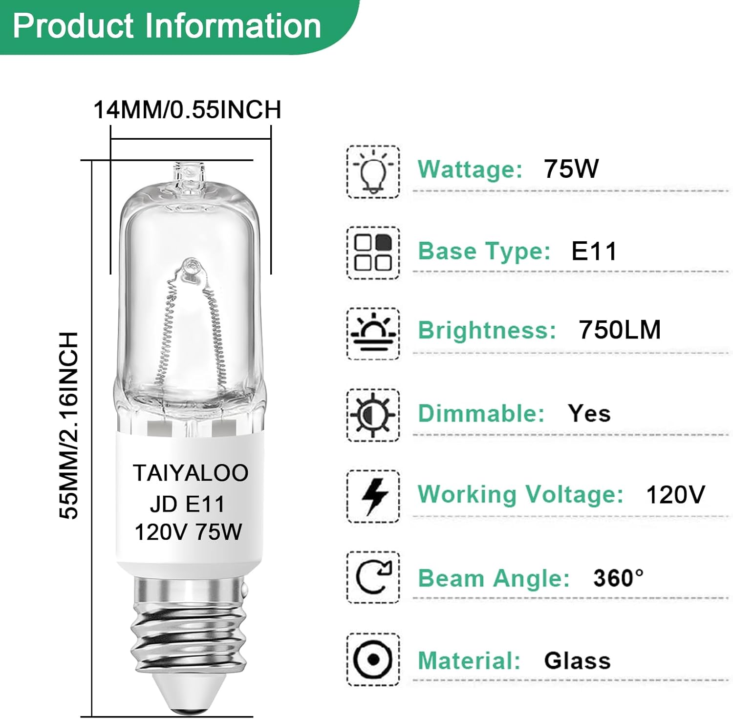 TAIYALOO JDE11 120V 75W Halogen Bulb (Replacement E11 LED Bulb), T4 Mini Candelabra Base, 4 Pack JD E11 Bulb for Chandeliers, Ceiling Fan, Table Lamps, Cabinet Lighting, 2700K Warm White, Dimmable