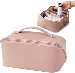 اتش ار دبليو اكس اير شنطة مستحضرات تجميل للسفر بسعة كبيرة للنساء من جلد البولي يوريثين المقاوم للماء والحمام والتخزين لون زهري