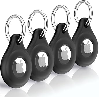 4-Pack Airtag Holder for Apple Airtag,Premium Black Silicone Airtag Case,Perfect Airtag Keychain with Key Ring,Durable and User-Friendly Airtag Accessories for Luggage, Backpacks, Pets, Keys & More | Durable silicone AirTag holder protects against scratches and attaches to luggage, backpacks, keys, and pet collars.