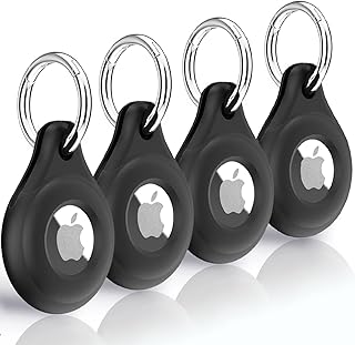 4-Pack Airtag Holder for Apple Airtag,Premium Black Silicone Airtag Case,Perfect Airtag Keychain with Key Ring,Durable and User-Friendly Airtag Accessories for Luggage, Backpacks, Pets, Keys & More