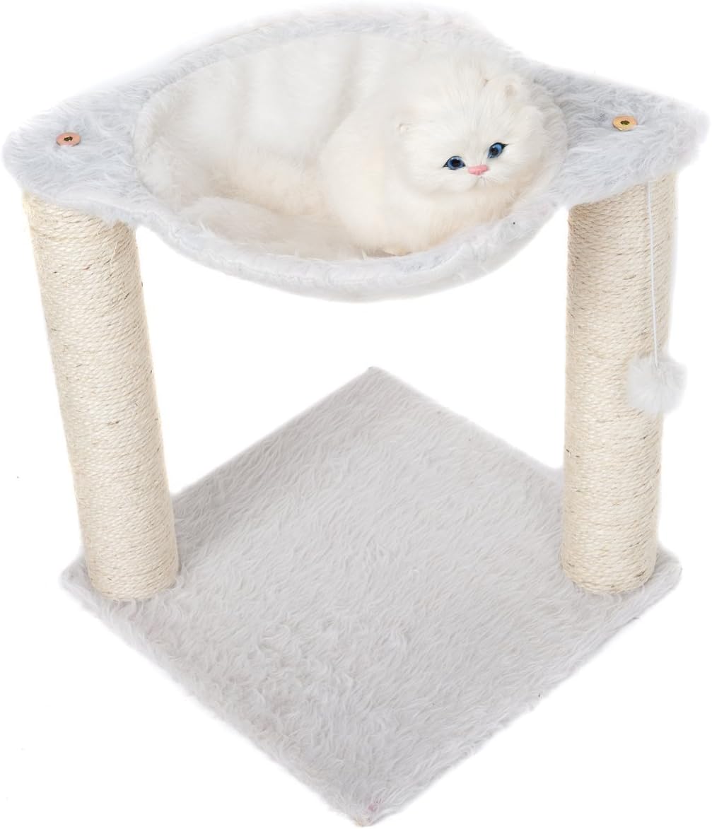 Favorite 17" H Soft faux fur Hammock Cat Tree Plush Condo Furniture with Sisal Scratching Post