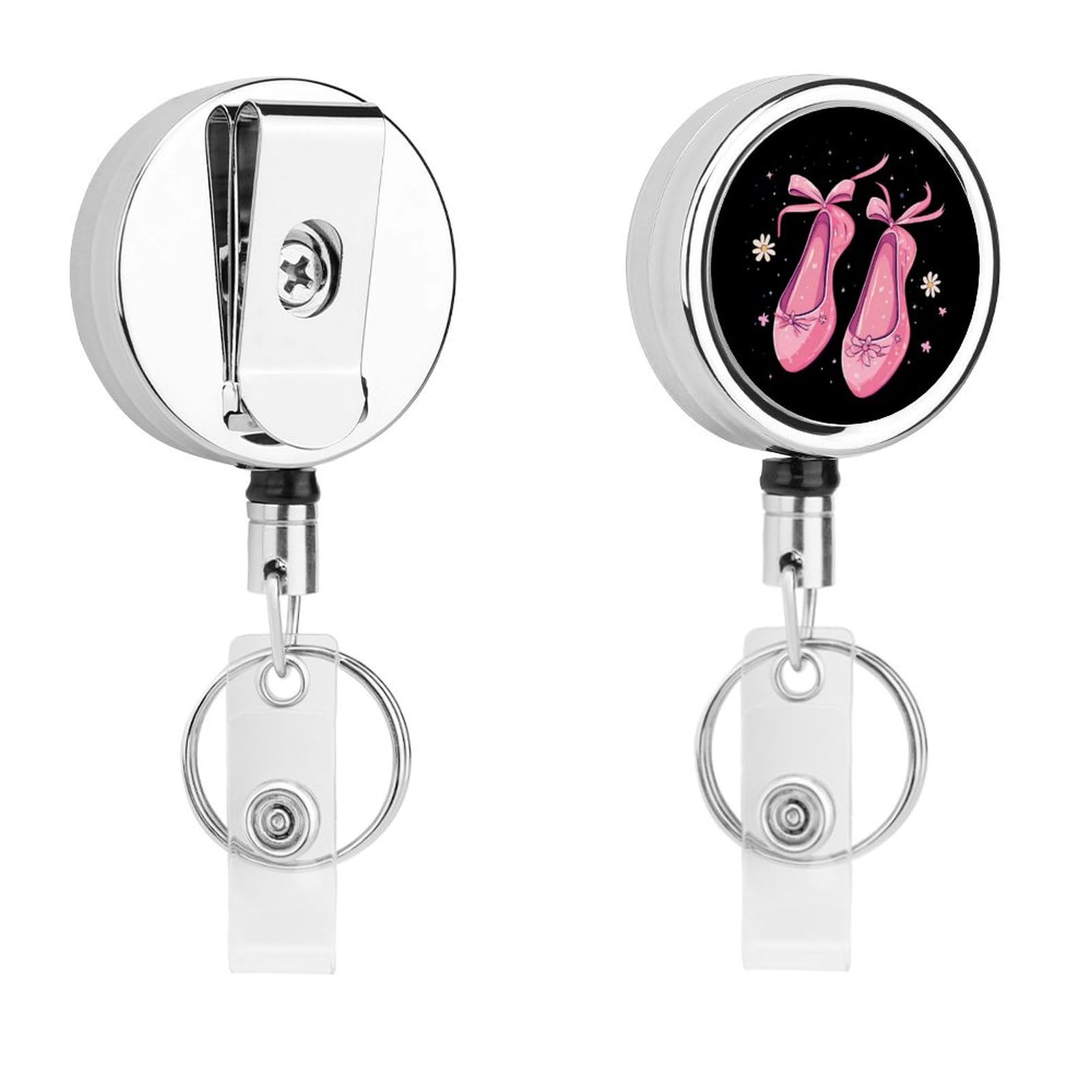 Ballerina Ballet Dancing Retractable Badge Holder Metal ID Name Holder Key Ring with Belt Clip