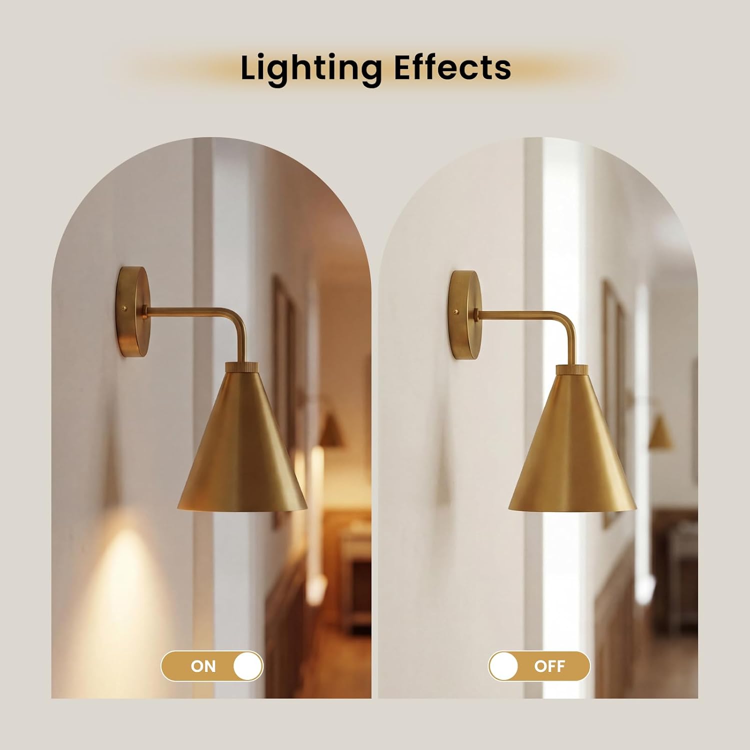 Vintage Modern Metal Conical Wall Sconce - Retro Brass Wall Lamp, Decorative Inspired Cone Wall Mount Lighting Fixture for Bedroom, Living Room, Hallway(6“W x 6" L x 11" H Brass)