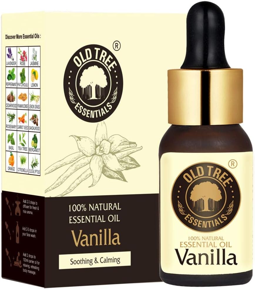 Old Tree Vanilla Essential Oil for Home Fragrance (15ml) - Essential Oil for Skin, Face, Hair, Diffuser, Candle Making - Pure Vanilla Scent Oil with Dropper for Aromatherapy & Relaxation