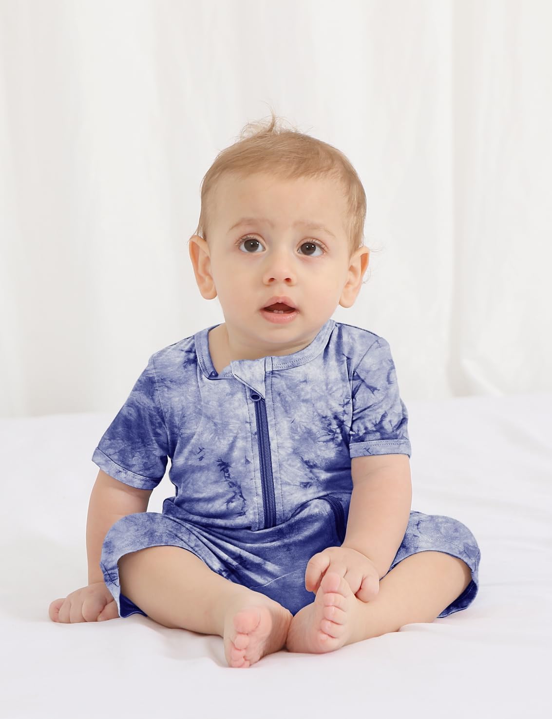 Jimonda Baby GIRLS BOYS Rayon From Bamboo Pajamas 3 Pack Short Sleeve Footless Romper 2 Way Zipper Tie Dye Pjs 0-24M