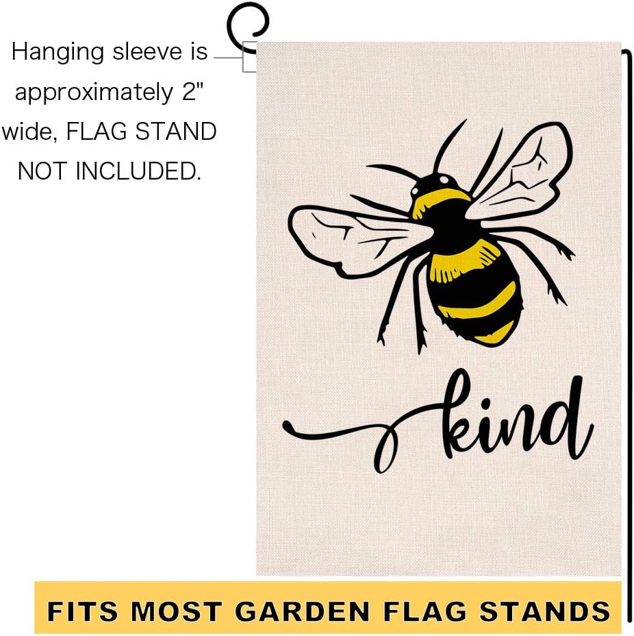 BLKWHT Bee Kind Spring Summer Garden Flag Vertical Double Sided Burlap Yard Outdoor Decor 12.5 x 18 Inches