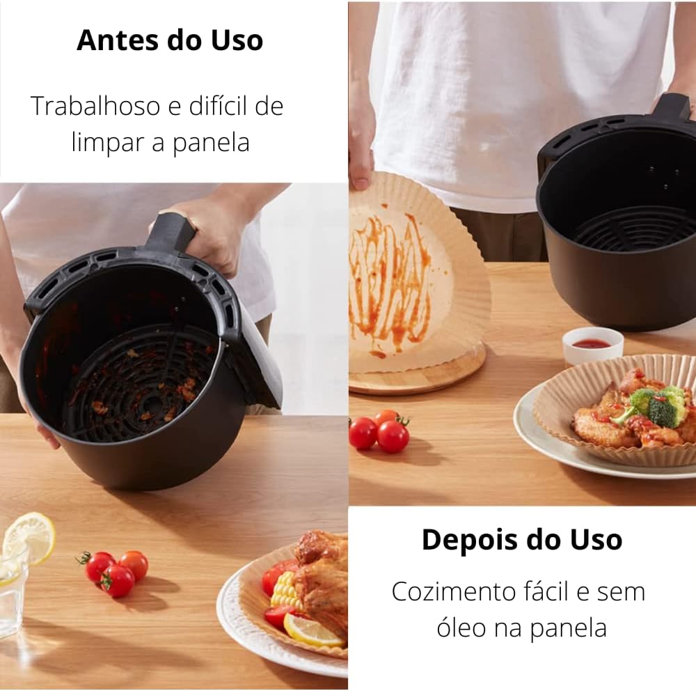 Kit com 50 unidades de papel descartável antiaderente para Air Fryer