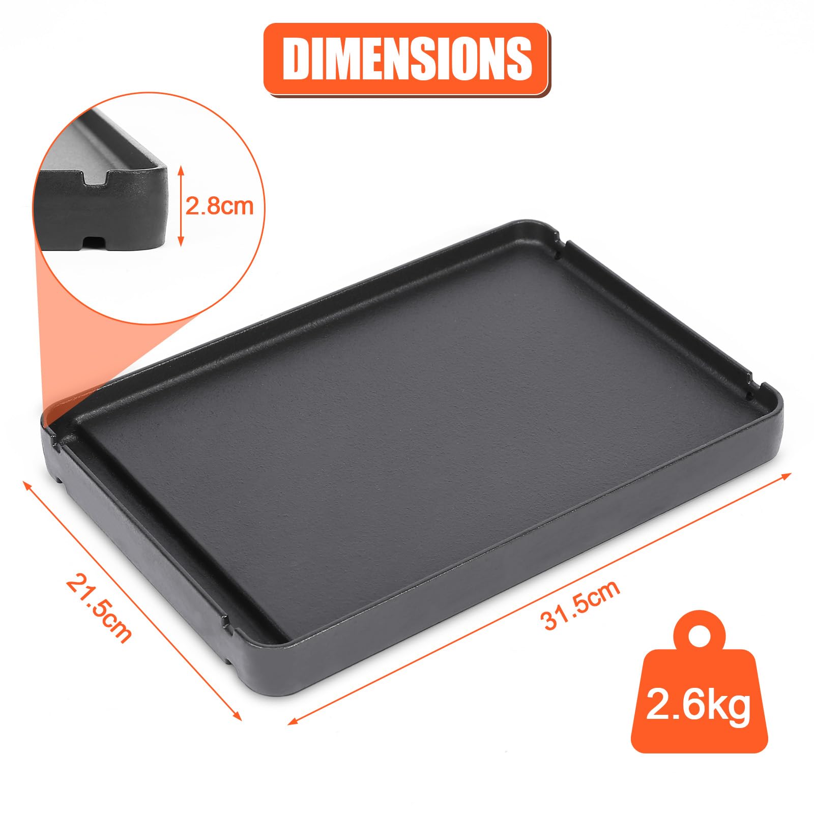 Denmay 31,5 x 21,5cm Gusseisen Grillplatte für Enders Urban II, Urban Pro II, Explorer II, Explorer Pro II Gasgrill, Antihaftbeschichtung Grillplatte Grill Zubehör,1 Stück