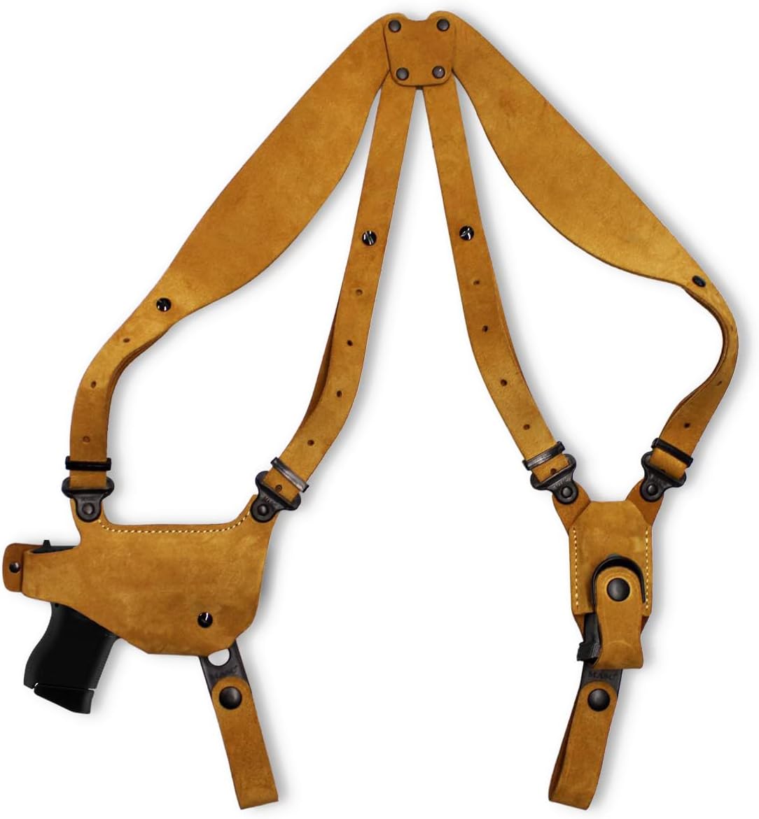 Masc Suede Leather Horizontal Shoulder Holster with Single Mag Case Fits, CZ P-01 9mm / P-06 40SW 3.8-inch, R/H Draw, Natural Color #1024#
