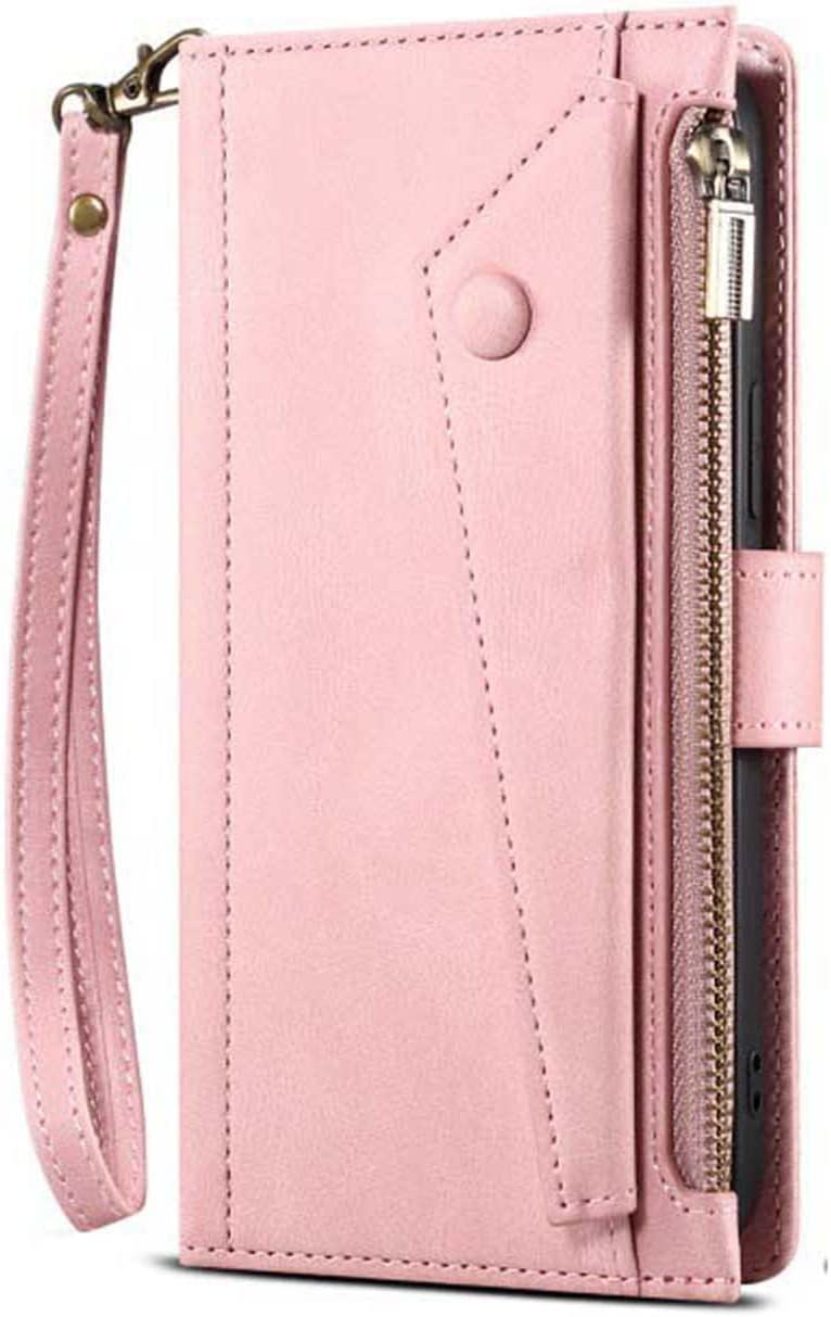 Étui fermeture éclair iPhone SE 2022 avec support et clapet rose