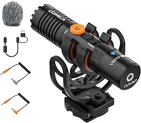 Comica VM10 PRO Microfone de Vídeo Universal -Ganho Ajustável, Saída Digital USB C, Monitoramento Microfone Shotgun para Câmera, Smartphone, Tablet, PC, Ideal para Vlog, Transmissão Ao Vivo, Gravação
