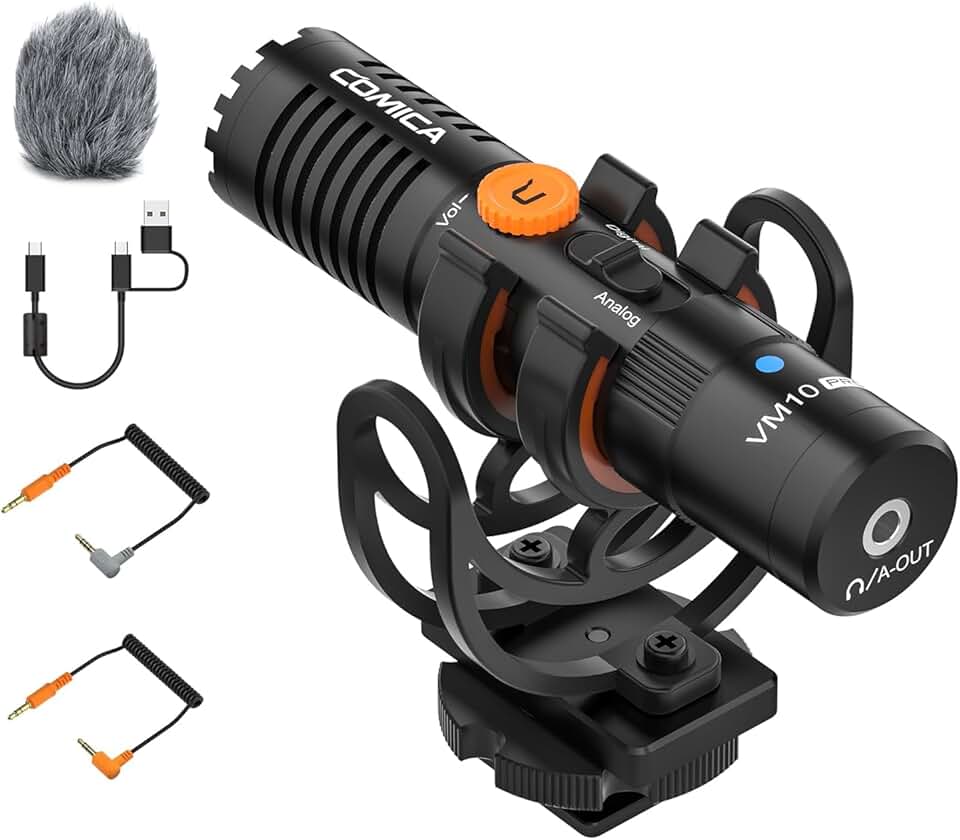 Comica VM10 PRO Microfone de Vídeo Universal -Ganho Ajustável, Saída Digital USB C, Monitoramento Microfone Shotgun para Câmera, Smartphone, Tablet, PC, Ideal para Vlog, Transmissão Ao Vivo, Gravação