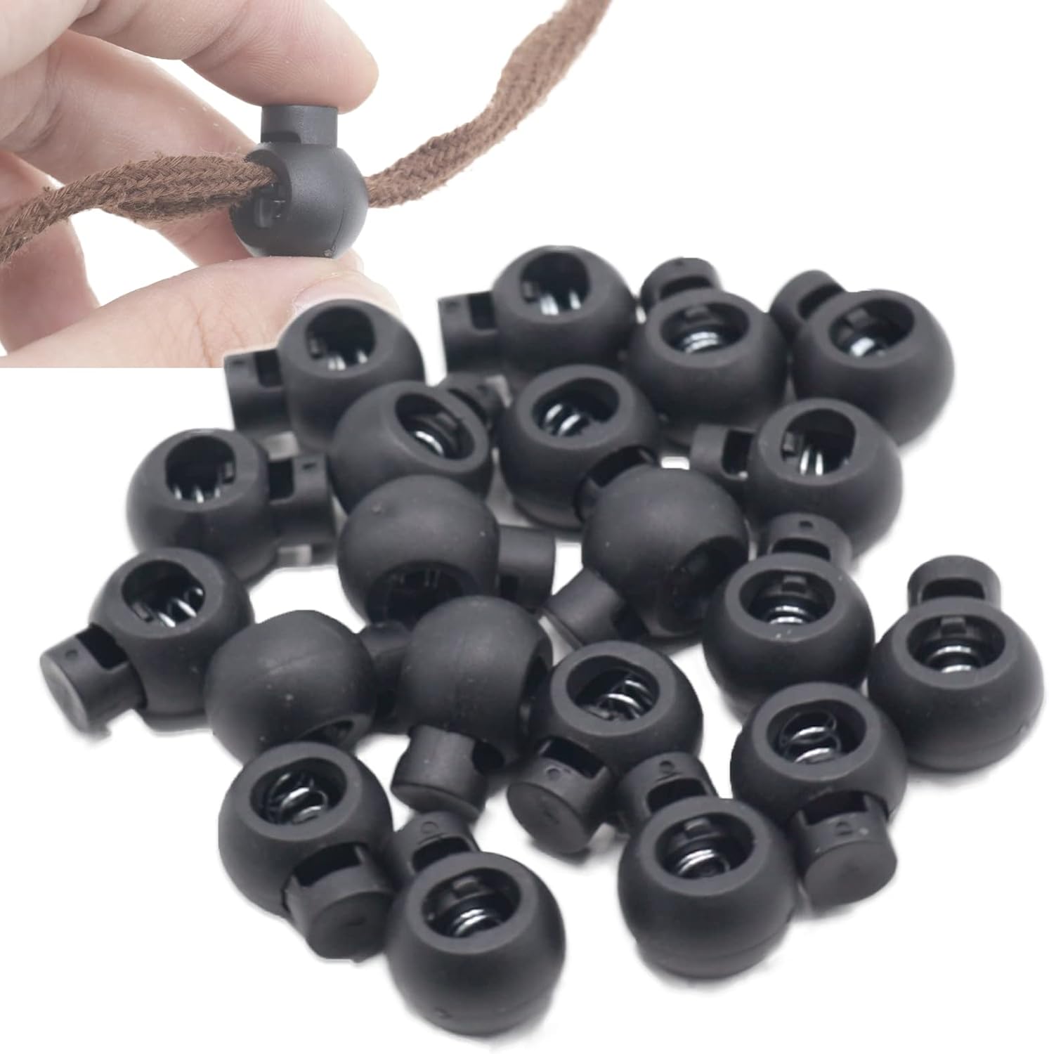 120Pcs Plastic Single Hole Cord Locks, Spring Toggle Stopper for Drawstring, Rope, Lanyard, Shoelace, Camping Gear