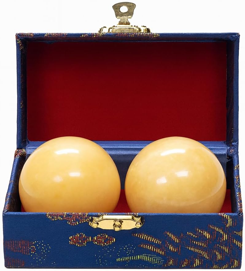 JapanBargain, Baoding Balls Set of 2 – Hand Exercise, Stress Relief, Coordination & Strength Training, Therapy Balls with Box (Amber)
