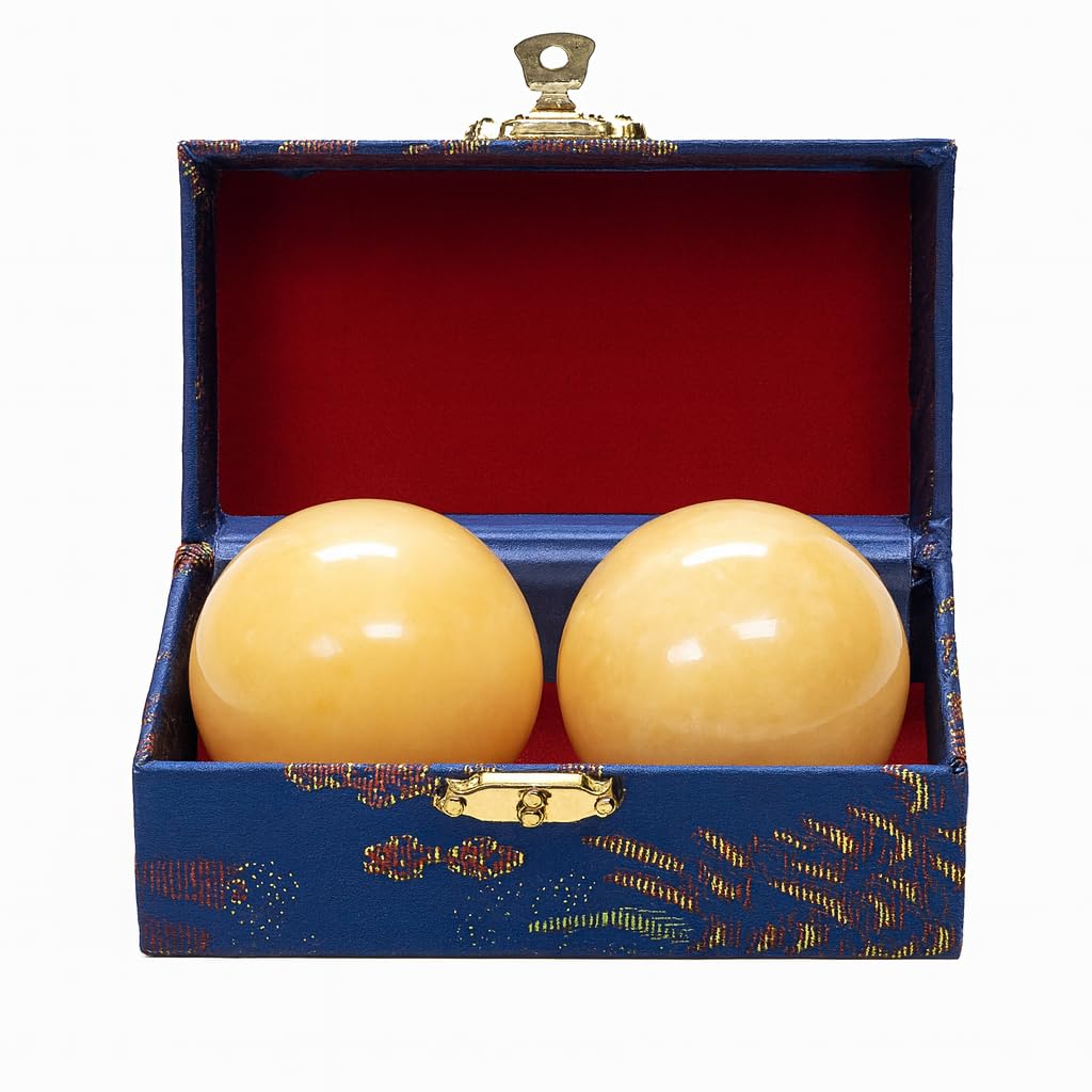 JapanBargain, Baoding Balls Set of 2 – Hand Exercise, Stress Relief, Coordination & Strength Training, Therapy Balls with Box (Amber)