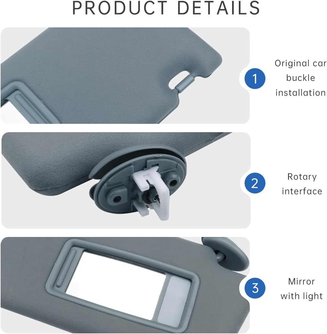 INTGET Gray Passenger Side Sun Visor with Light for Toyota Tacoma Accessories 2005-2015 Car Sun Visor Right Side Replacement with Mirror with Light (Gray, Passenger Side)