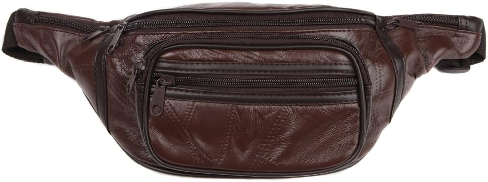 Home-X - Genuine Leather Lambskin Waist Bag Fanny Pack, The Perfect to-Go Travel Bag for Men and Women of All Ages, Brown
