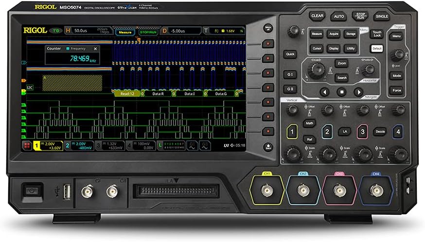 RIGOL Mixed Signal Oscilloscope MSO5074 70 MHz 4+16 CH up to 8 GSa/s 100 Mpts, ≥500,000 wfms/s 9" Touch 256 Intensity, Recording 450,000 Frames, LAN/USB/HDMI Web Control for Debug