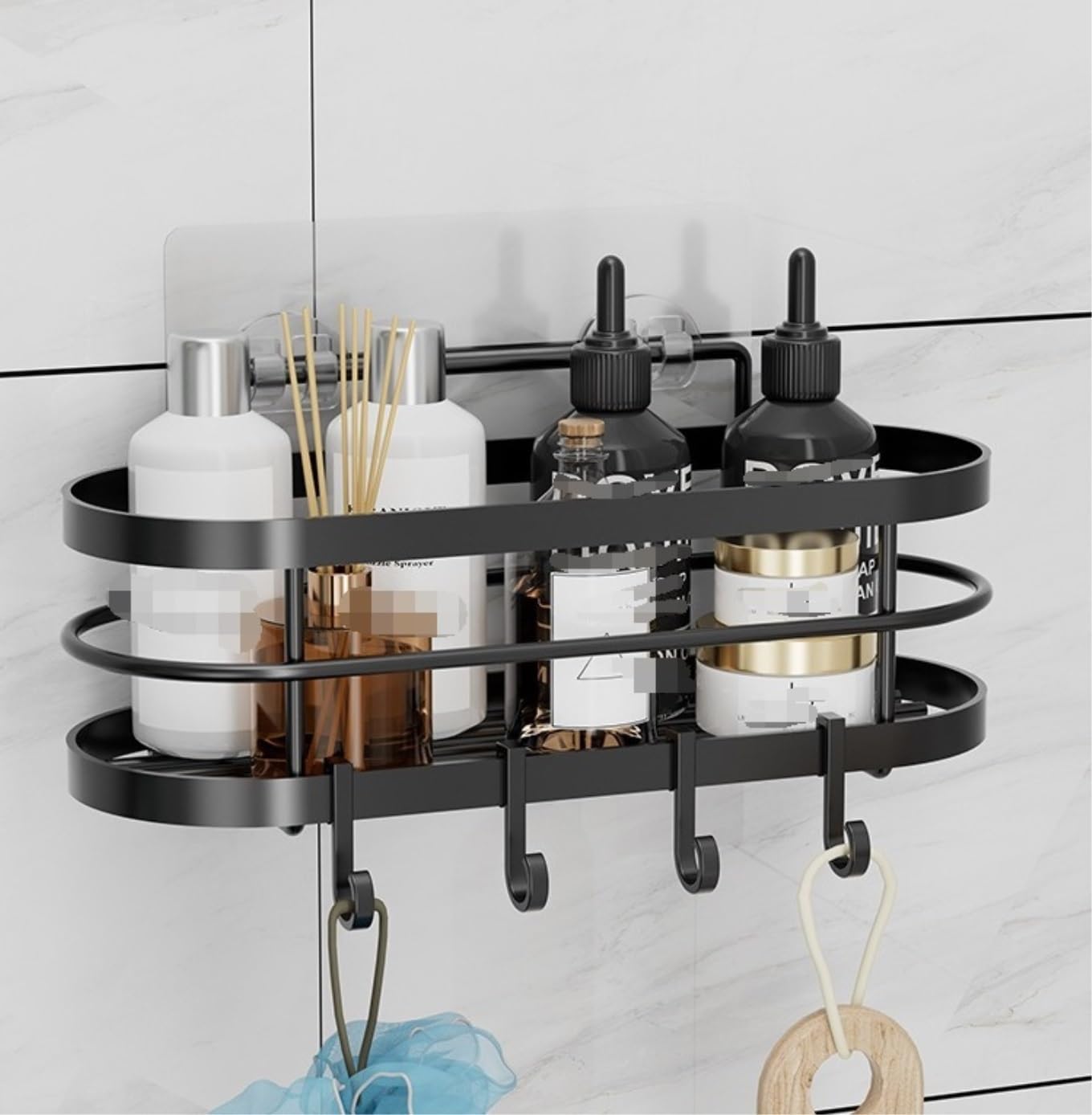 Mensola Bagno Mensola per Doccia A Parete con Ganci per Organizer, Senza Foratura per Il Bagno Scaffale Doccia(27 * 8 * 8cm)