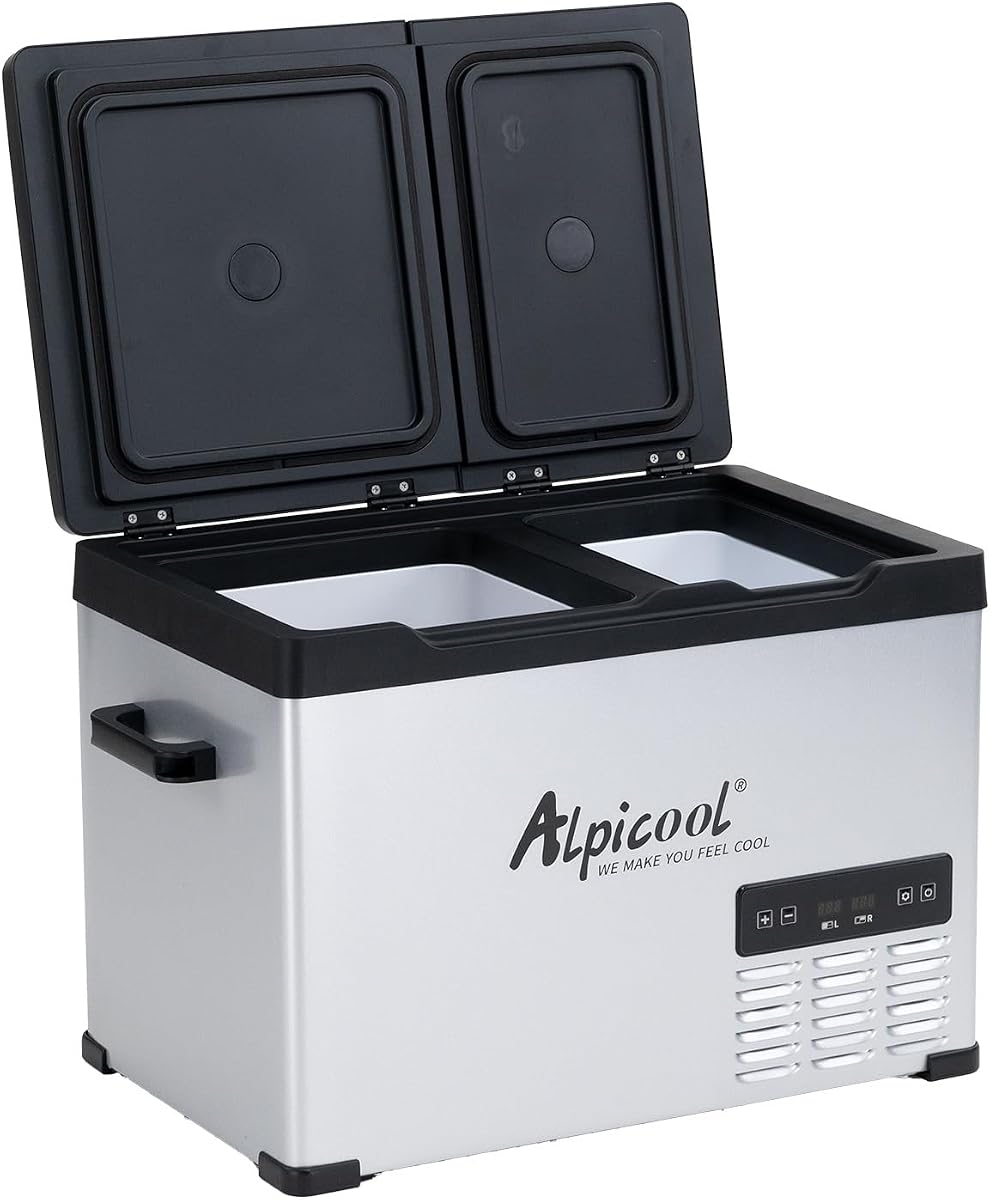 CHS45 Dual Temperature Control 12 Volt Refrigerator 33 Quart Portable Car Fridge Freezer (-4°F~68°F) for Truck,RV,Camping and Travel