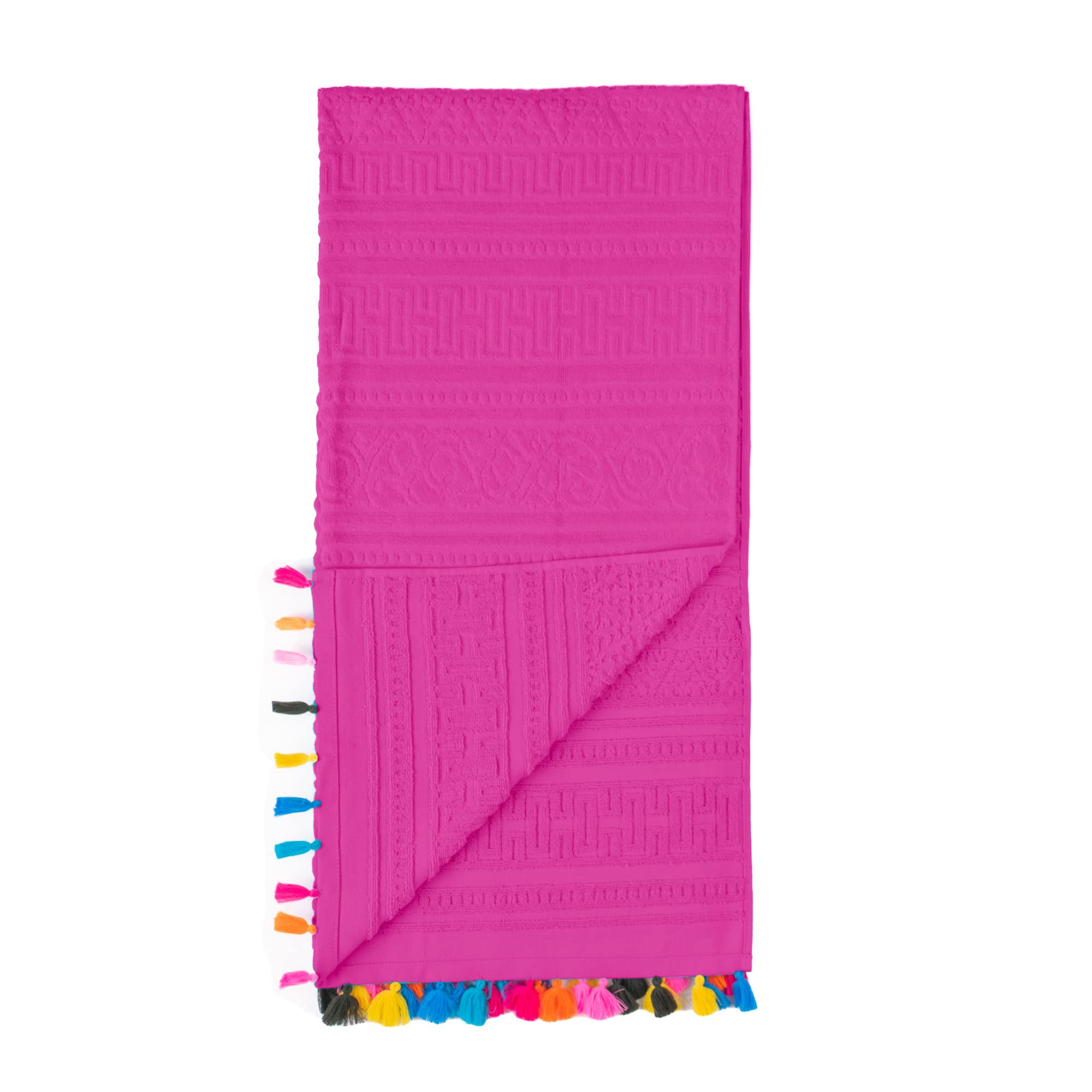 Velosso Turkish 100% Cotton Large Beach Swim Towel, super absorbent, ultra lightweight, perfect oversize towel, camping and holiday towel (Hot Pink, Tassled)