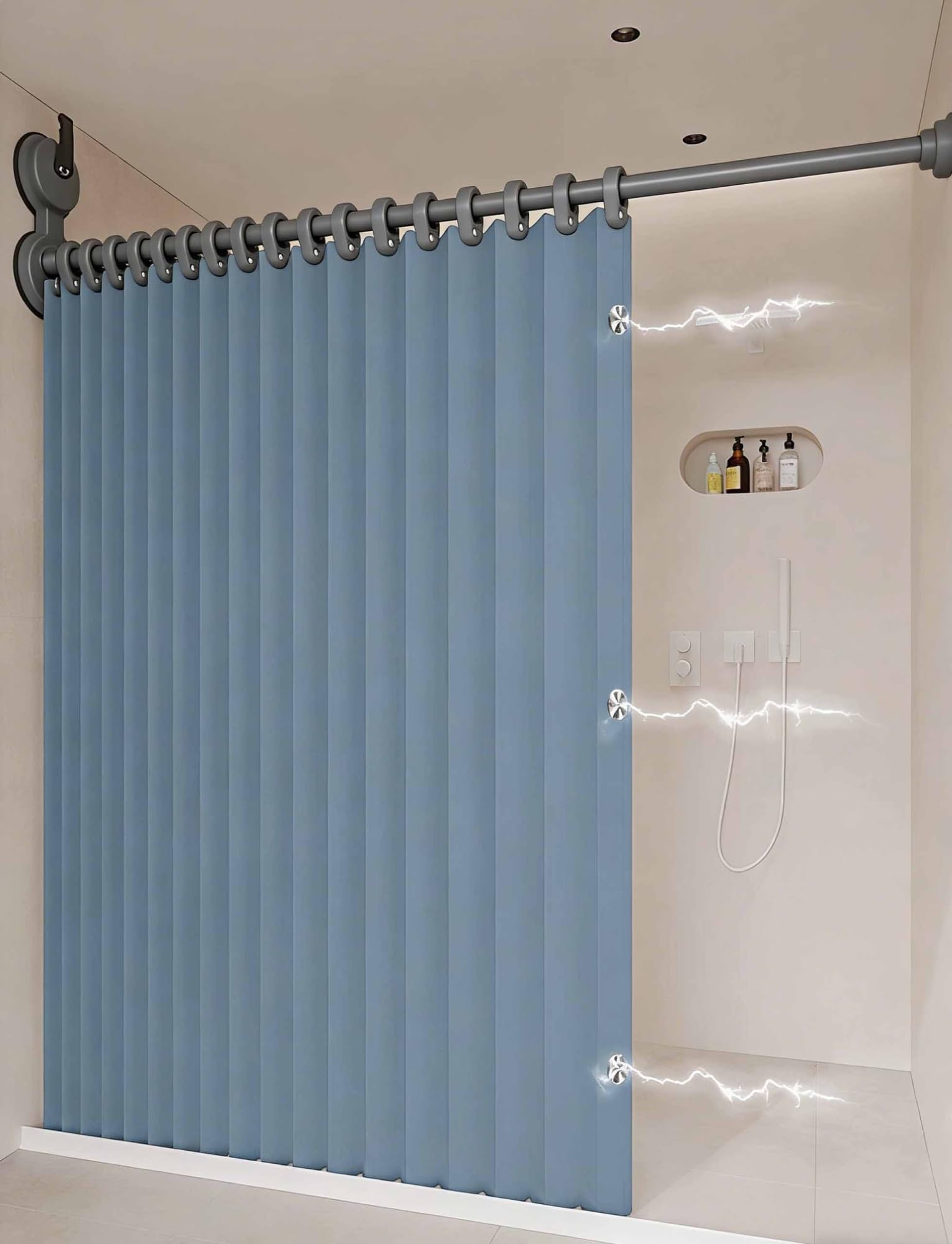 Finis les trous au mur : rideau de douche pliable avec ventouses puissantes et étanches