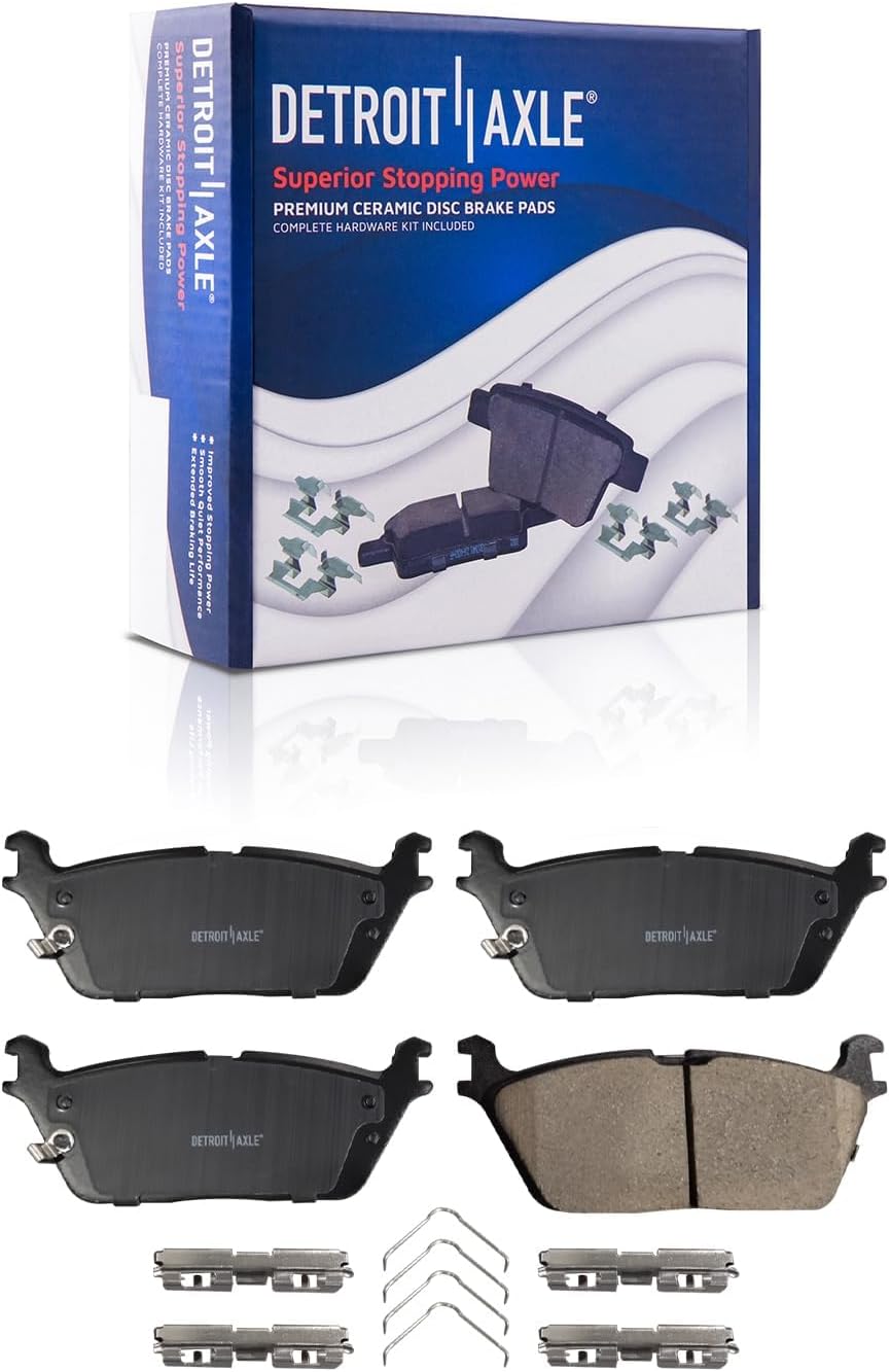 Detroit Axle - Brake Kit for 19-25 Ram 1500 Drilled and Slotted Disc Brake Rotors Ceramic Brakes Pads 2019 2020 2021 2022 2023 2024 2025 Replacement : 14.88" inch Front and 14.76" inch Rear Rotors