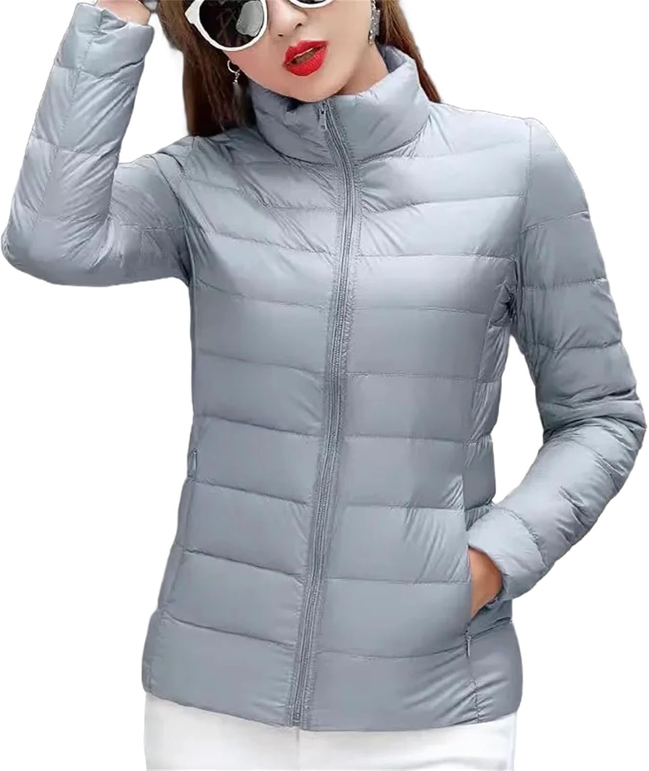 Female Fashion Down Jacket Light White Duck Slim Puffer Portable Windproof Hooded Top
