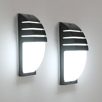 Comely Outdoor/Indoor Wall Light, 2 Piece 12W Outdoor Wall Lamp IP65 | Black Aluminum LED Wall Lamp Sconce for Porch Front Door Patio 6500K [Energy Class E]