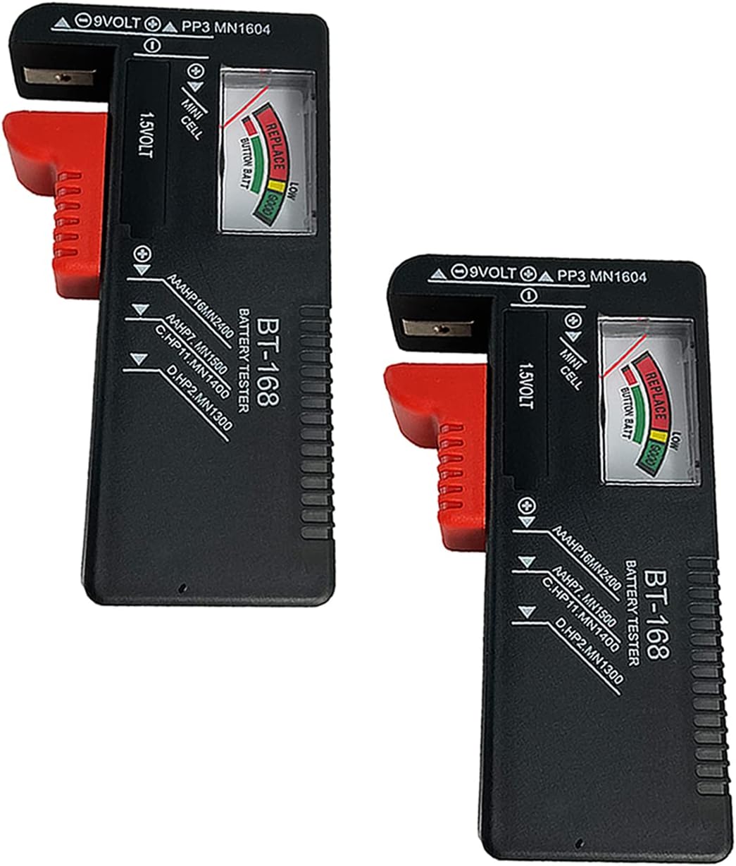 Battery Tester Checker, Universal Small Battery Tester for AAA AA C D 9V 1.5V, Button Cell Batteries Checker - Small Volt Checker for All Batteries - 2 Pack