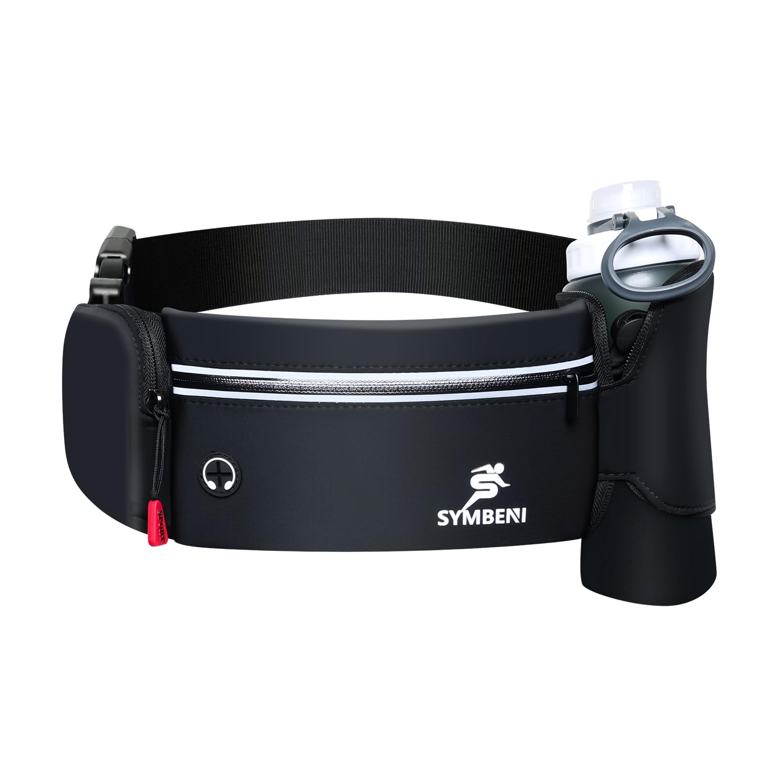 SYMBENI Fanny Pack for Men, Running Fanny Pack with Water Bottle Holder, Slim Running Belt Bag for Women, Adjustable Waterproof Fanny Pack for Running, Hiking, GYM, Traveling (Coal Black)