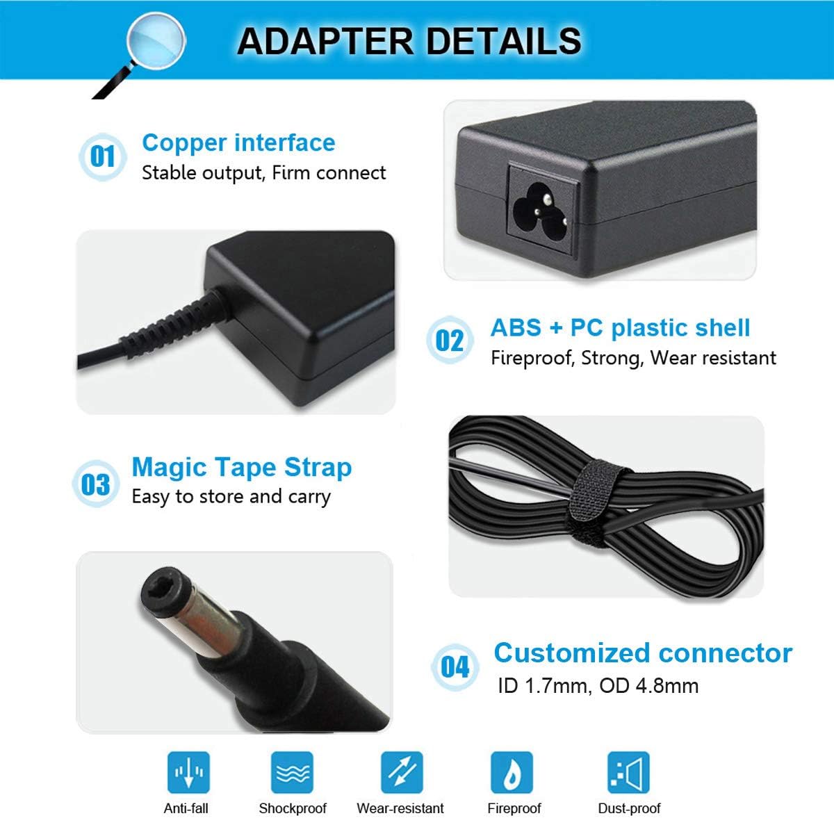 19.5V 3.33A 65W Charger Compatible with HP Pavilion TouchSmart Sleekbook 14-B109WM 15-B129WM 15-B119WM 15-B142DX 15-B143CL 14-B120DX 14-b000 14-c000, Envy 4 6 Series 693715-001 613149-001 677770-003
