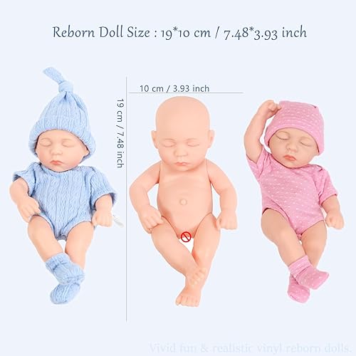 Miniatura 3 de CUAIBB Mini muñecas de bebé Reborn de 7.5 pulgadas, muñeca realista de vinilo Reborn con ropa, 06 rayas rosadas