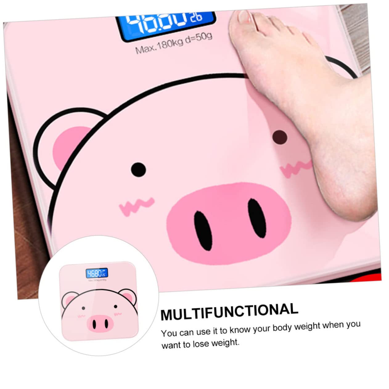 Hohopeti Báscula y Digital de Peso Corporal Vidrio Templado Diseño de Dibujos Animados Precisión de 2 Decimales para Uso Doméstico y Obsequio Práctico