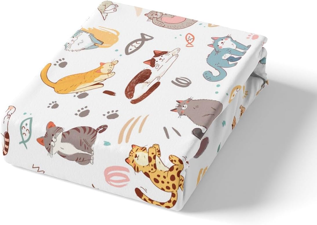 Cute Cat Duvet Cover Set Twin Size Cat Paw Fish Print Bedding Set 2Pcs for Kids Girls Boys Women Bedroom Decor Cartoon Animals Comforter Cover Watercolor Kawaii Quilt Cover, 1 Pillowcase