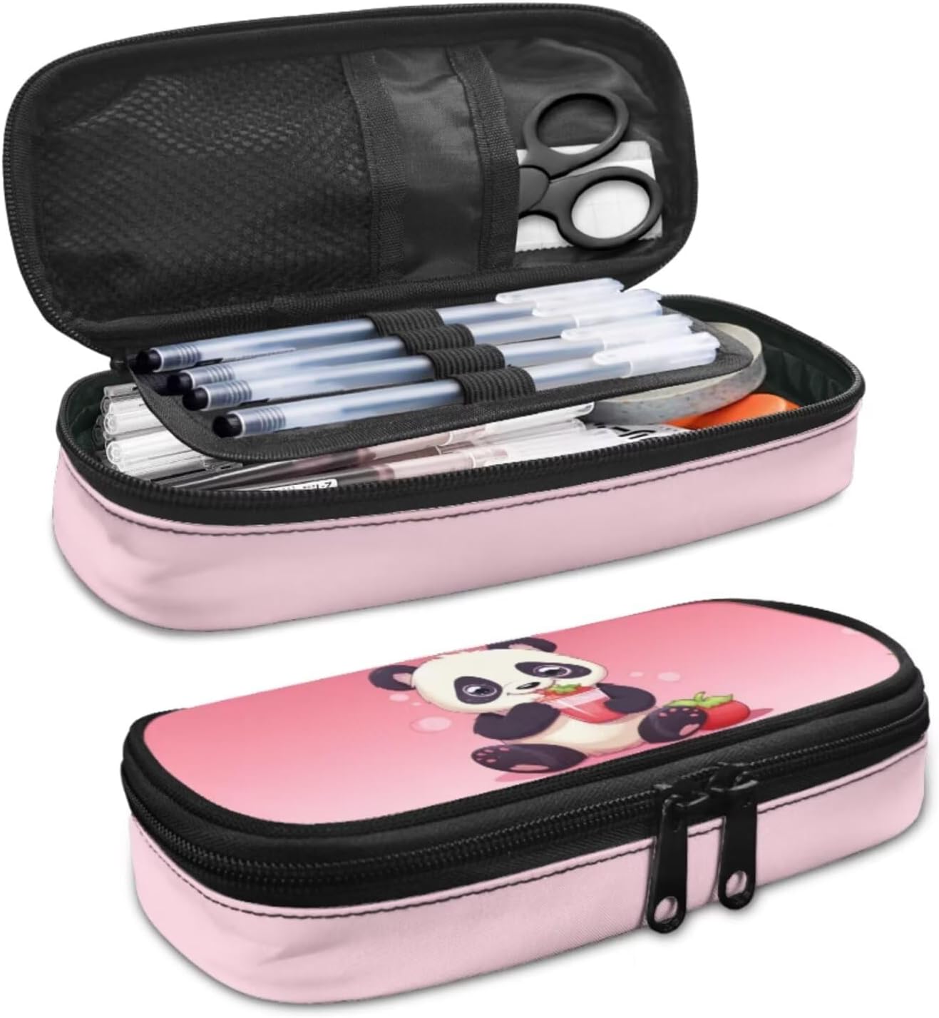 4PCS Cute Panda Strawberry Backpack Set for Girls Kawaii School Bag with Lunch Bag Pencil Case and Bookmarks Lightweight Bookbag for Kids Elementary Middle School Students