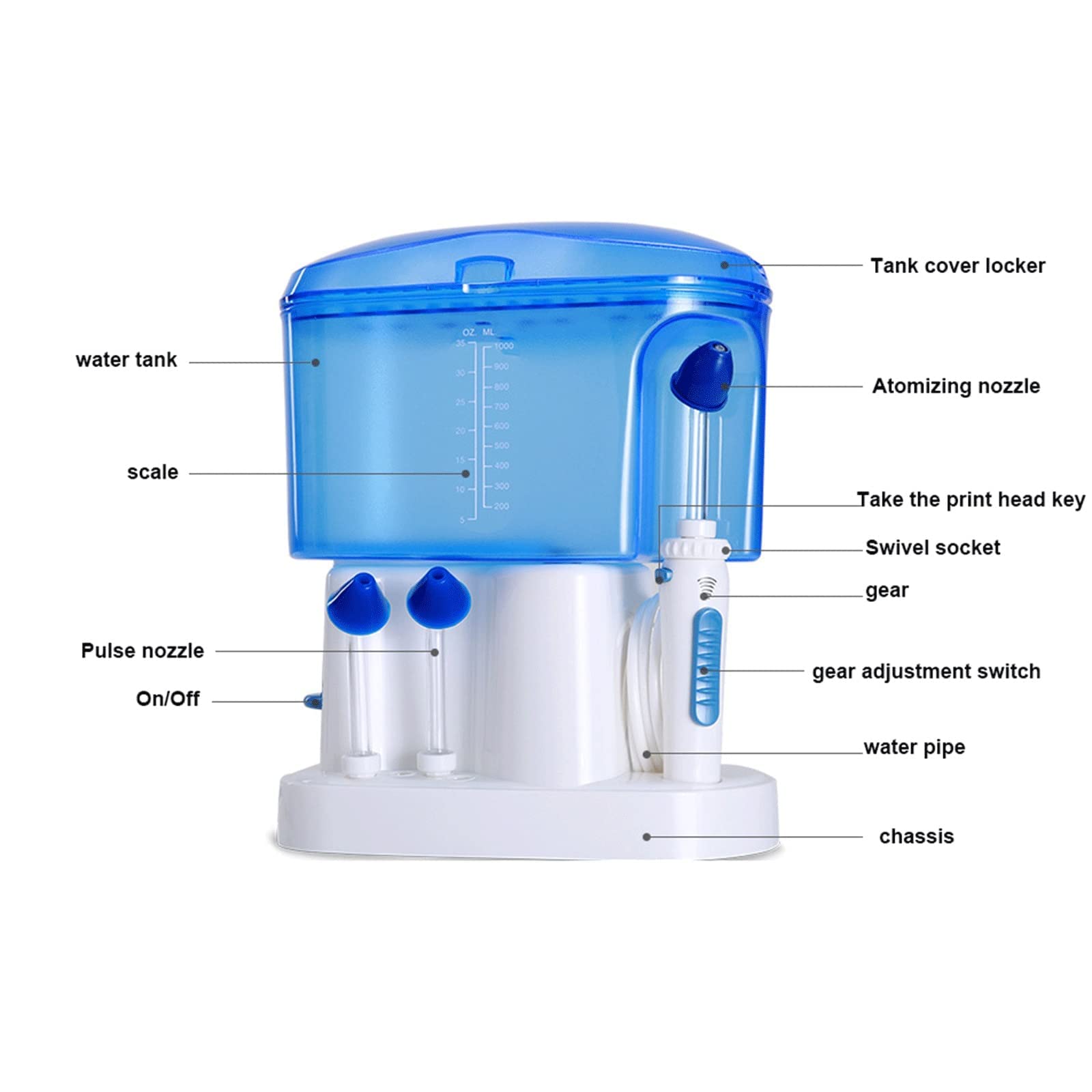Kit per risciacquo sinusale, irrigazione nasale elettrica per risciacquo nasale, Macchina per la Pulizia del Naso da 1000 ml con 4 beccucci, detergente per Lavaggio nasale per soll