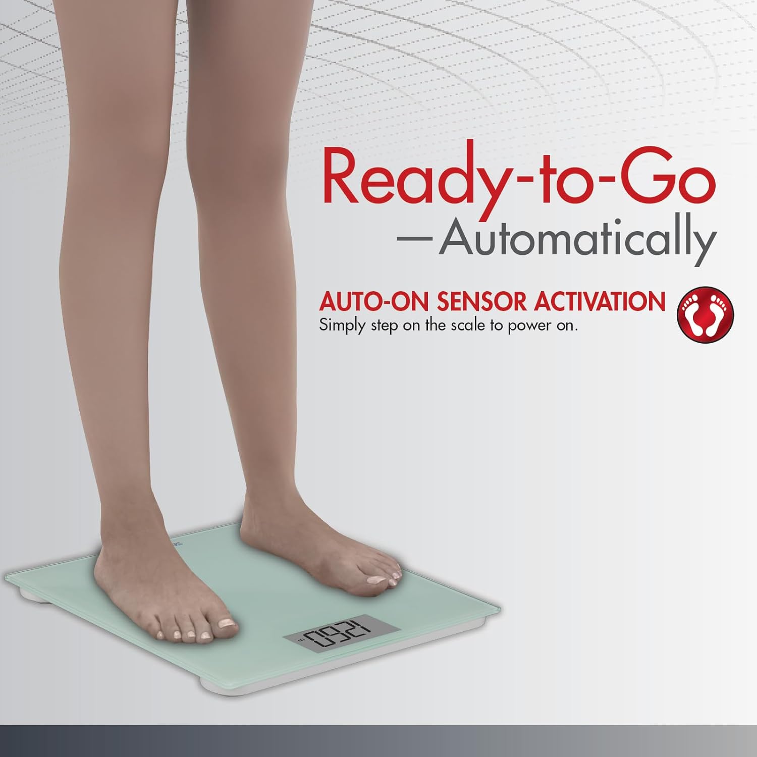 Person stepping onto the SmartHeart Digital WeightScale for automatic activation