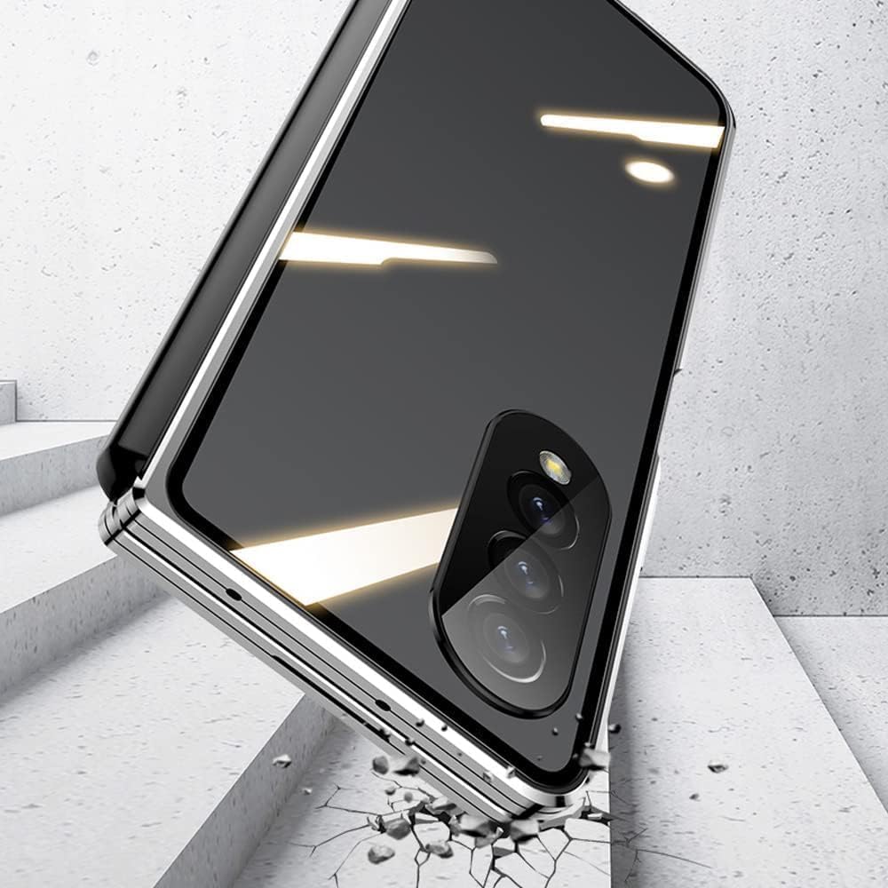 QUIETIP Case Compatible with Samsung Galaxy Z Fold 6,Magnetic Body Metal Frame Double Sided Clear Tempered Glass Cover with Camera Protection,Black