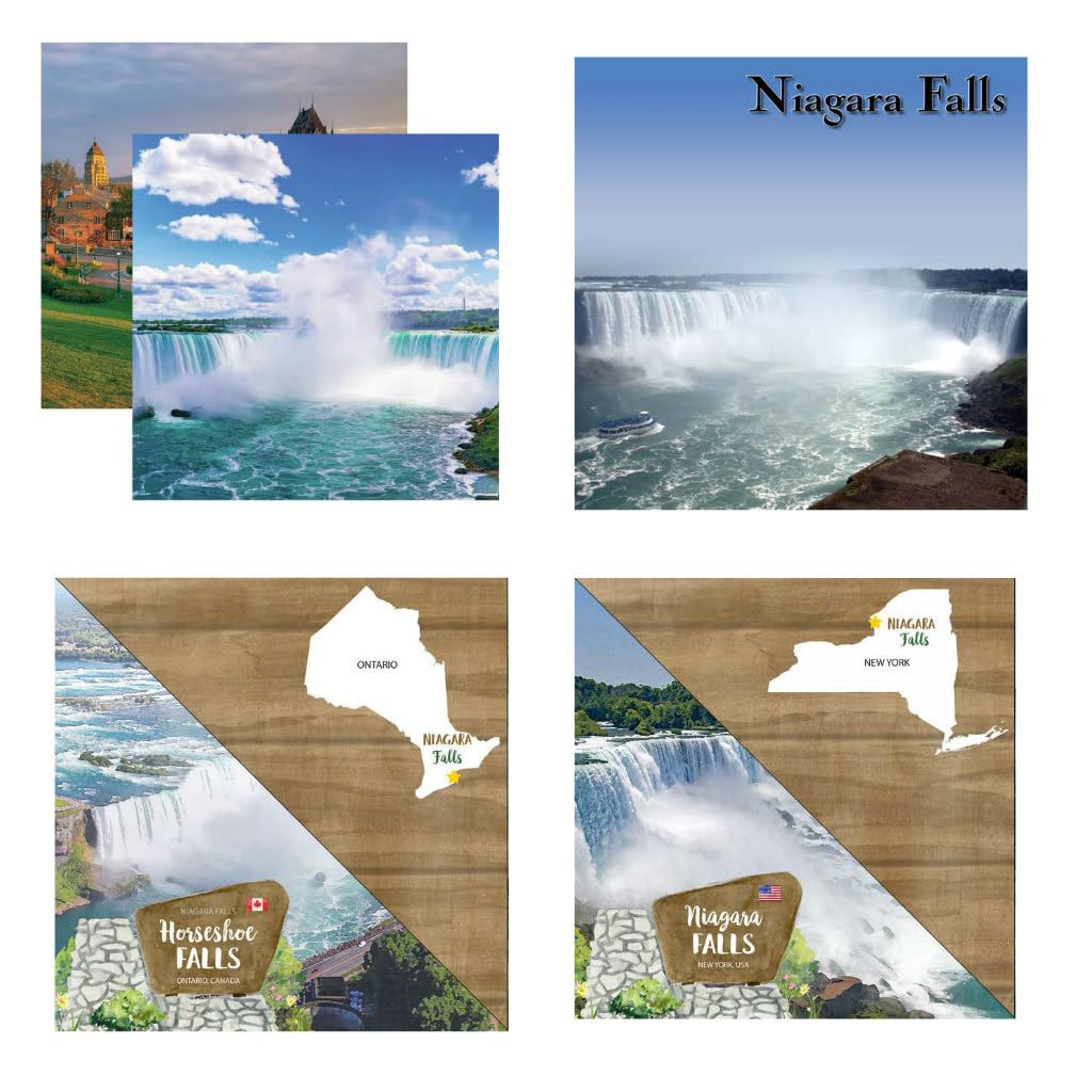 Custom Bundle - 4 Niagara Falls Travel Vacation Themed 12" x 12" Scrapbook Papers - Various Brands