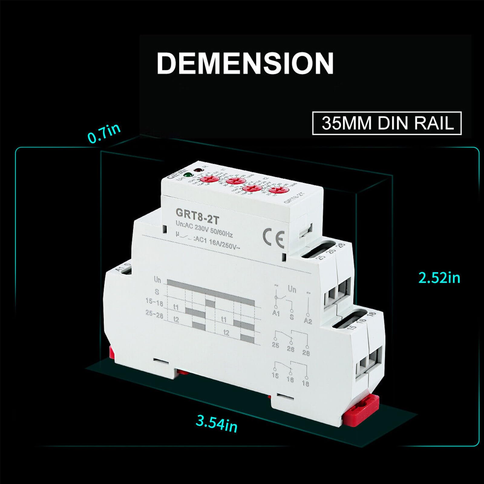 GEYA Double Delay On Timer Relay 16A AC230V 2 Outputs Time Delay Relay Din Rail(GRT8-2T,AC230V) - Image 2