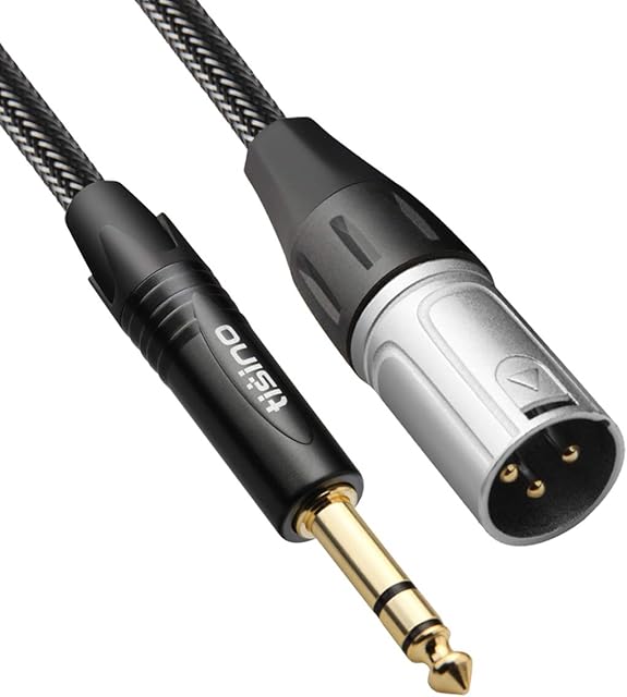 Tisino 6.35mm Jack to XLR Cable, Nylon Braid Quarter inch 1/4" TRS Stereo Jack to XLR Male Balanced Interconnect Cord Patch Lead - 5m